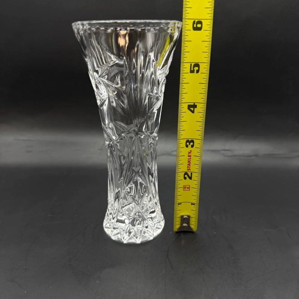 Vtg Cut Lead Crystal Vase Trumpet‎ Shape Star Base Fan Pinwheel Starburst 6